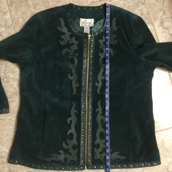Linea by Louis Dell’Olio Suede Zip Jacket Green Embellished Studded XL - Picture 13 of 16